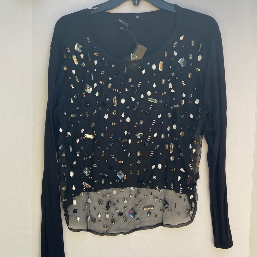 New GUESS BY MARCIANO Long Sleeve Studded Women’s Top SZ S